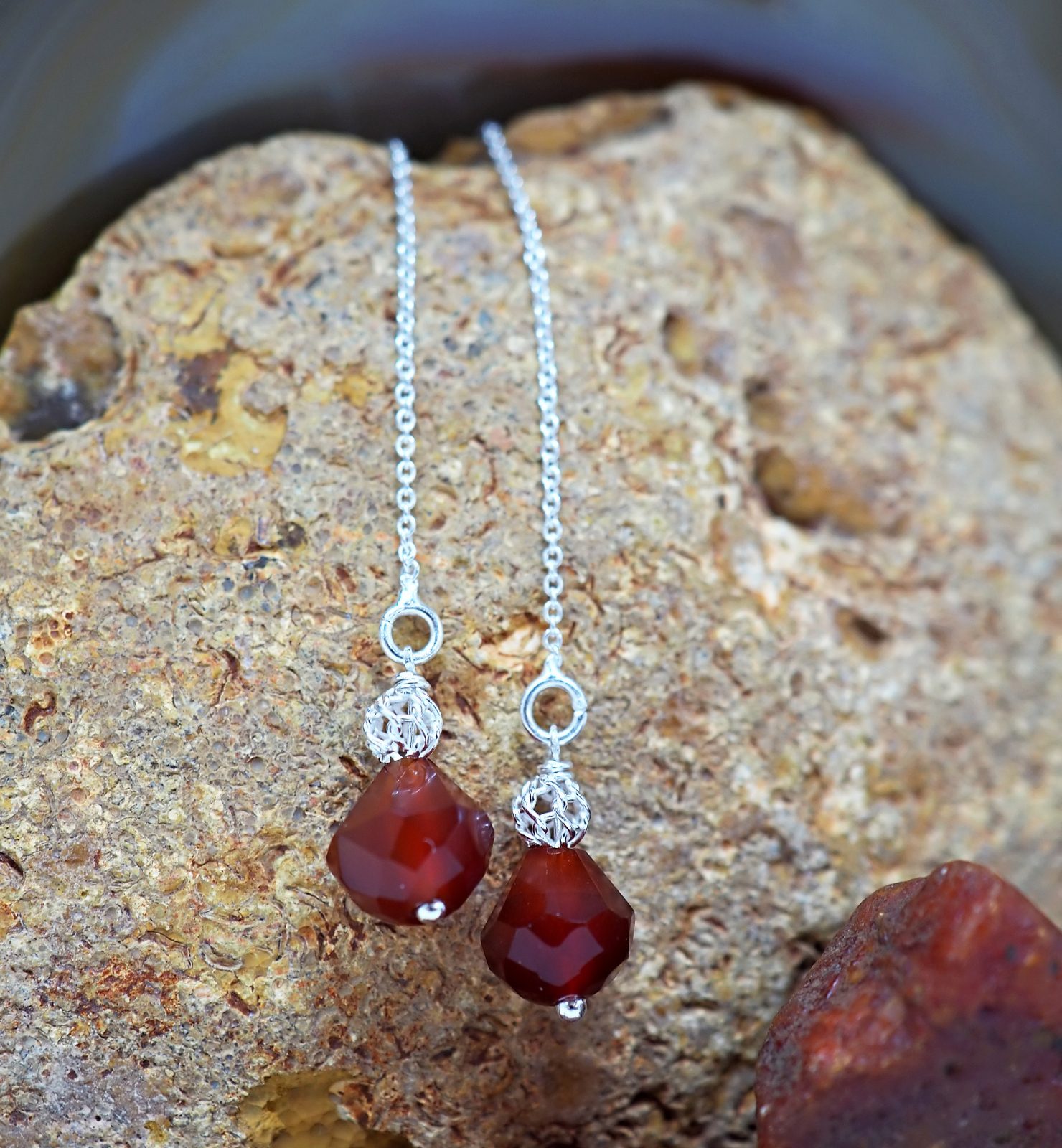 Carnelian threader earrings