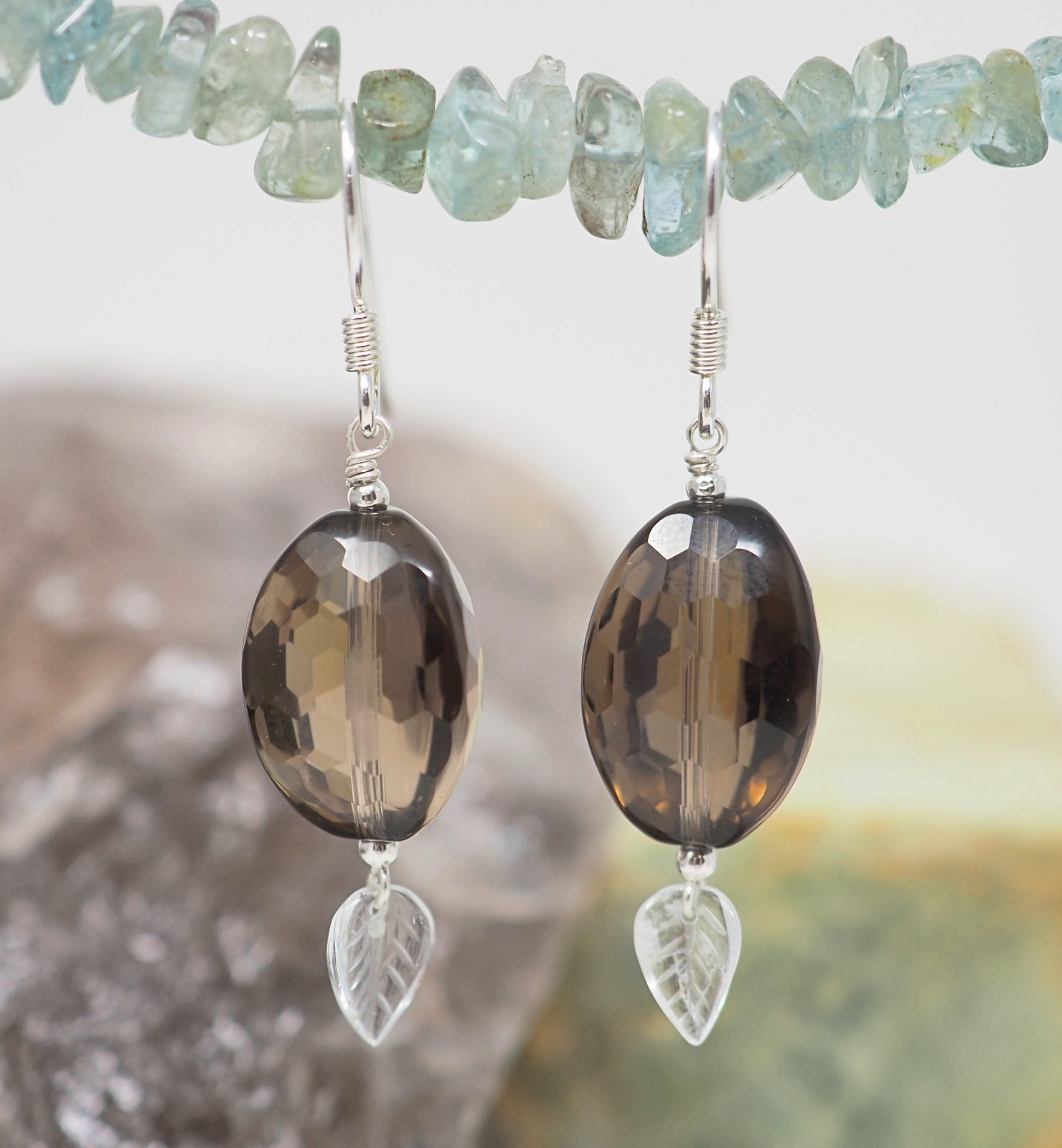 Smoky quartz and aqua marine earrings