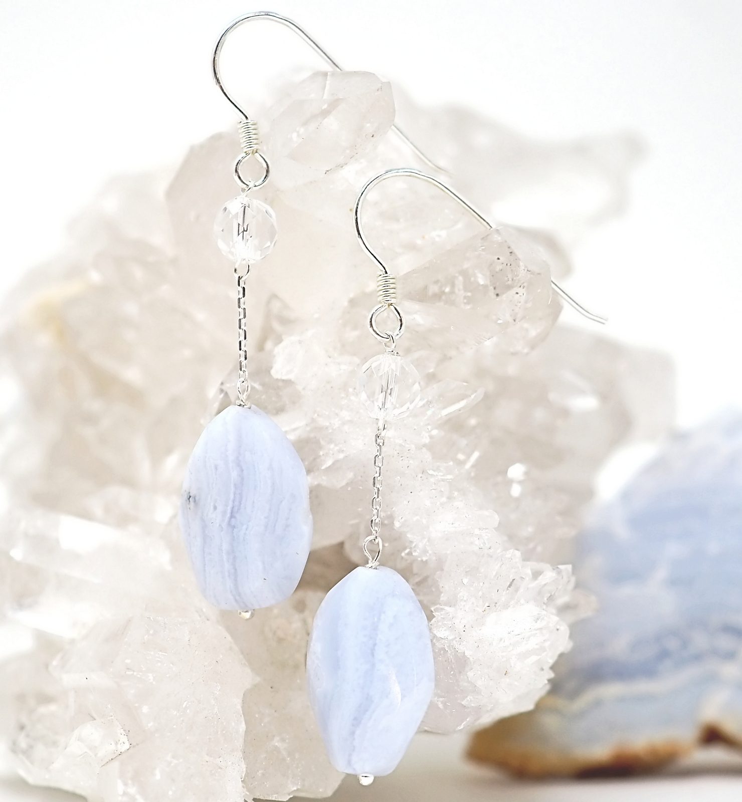 Chalcedony and crystal earrings