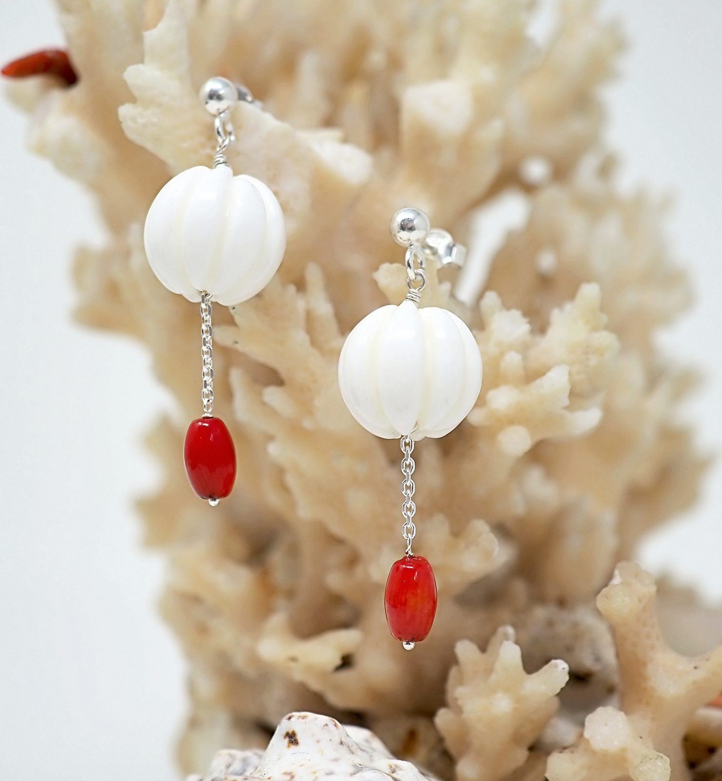 Tridacna and coral earrings