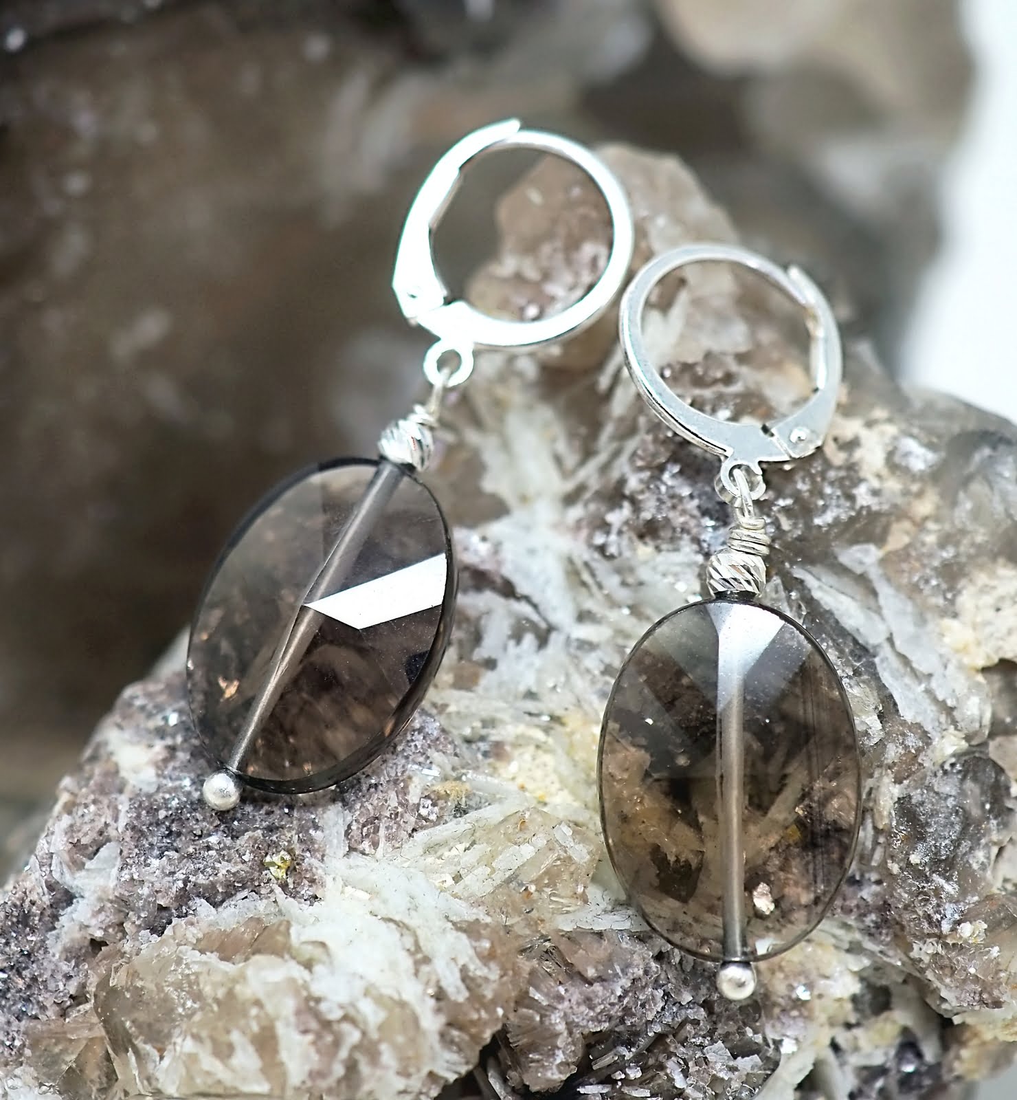 Faceted smoky quartz earrings