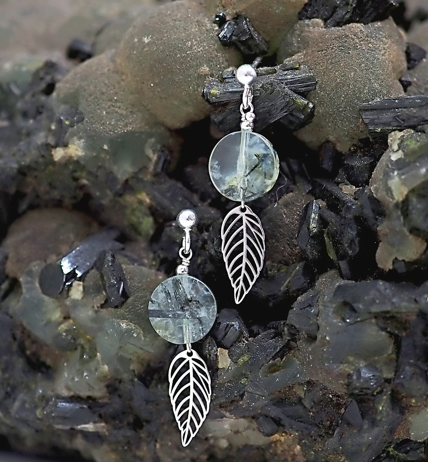 Prehnite and epidote earrings