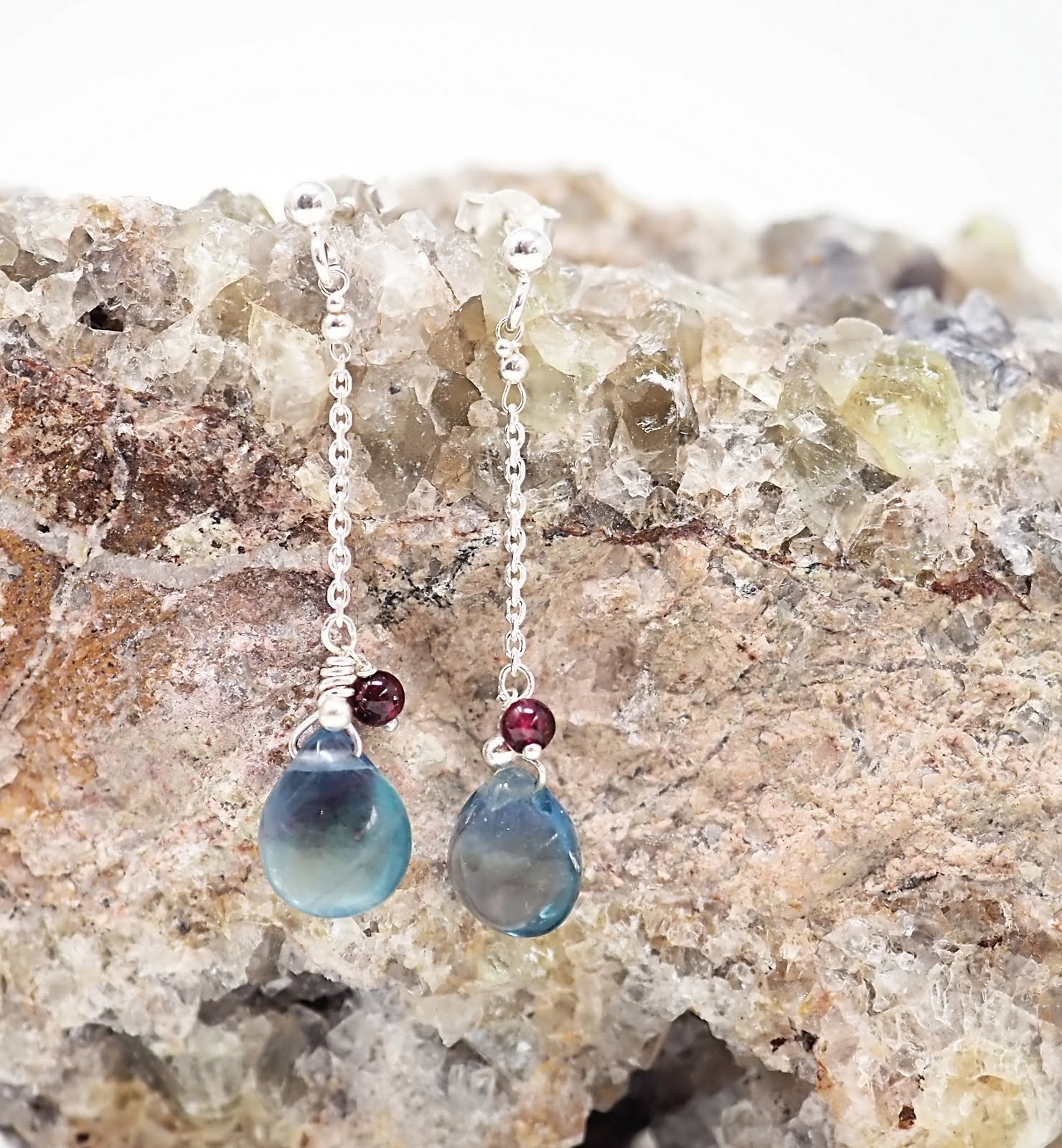 Fluorite and garnet earrings