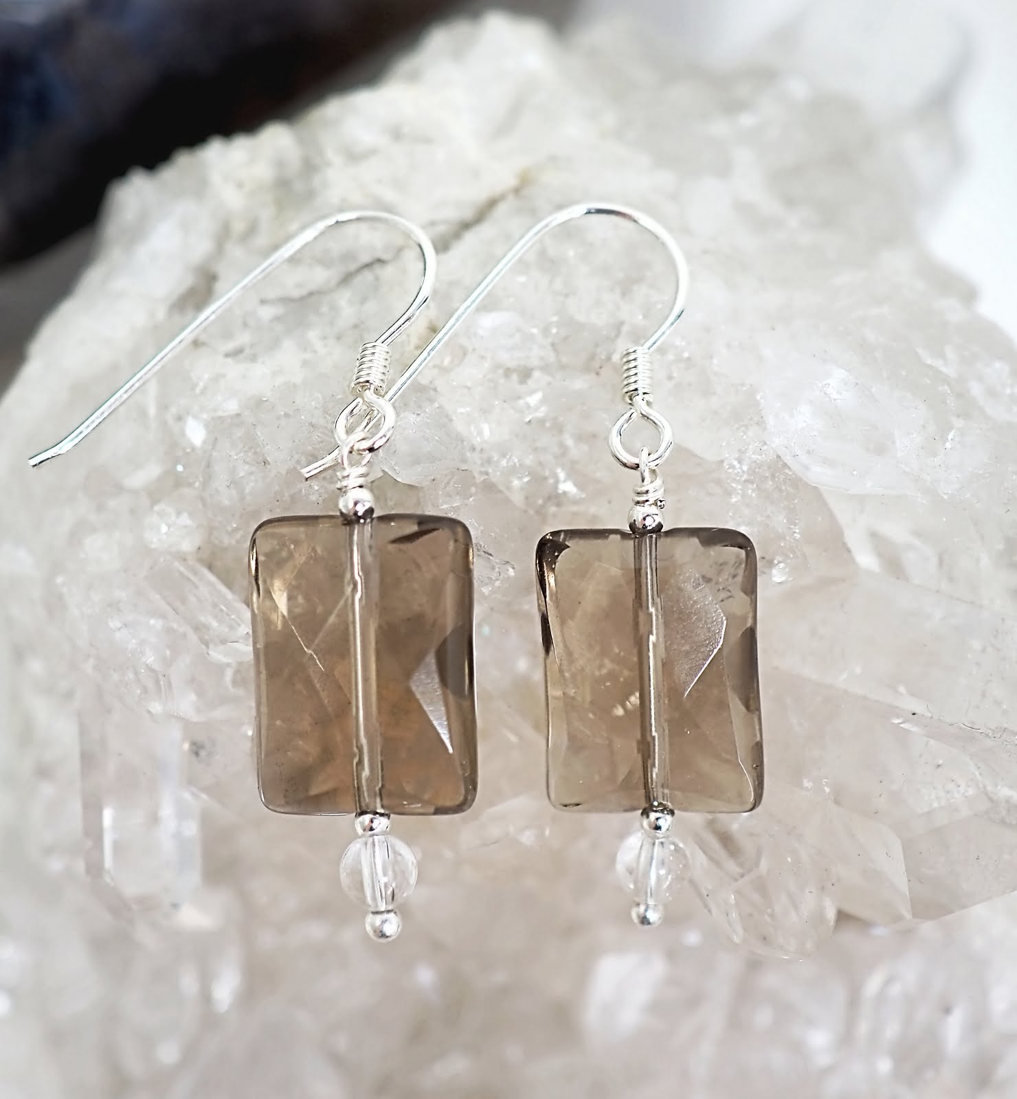 Smoky quartz and crystal earrings