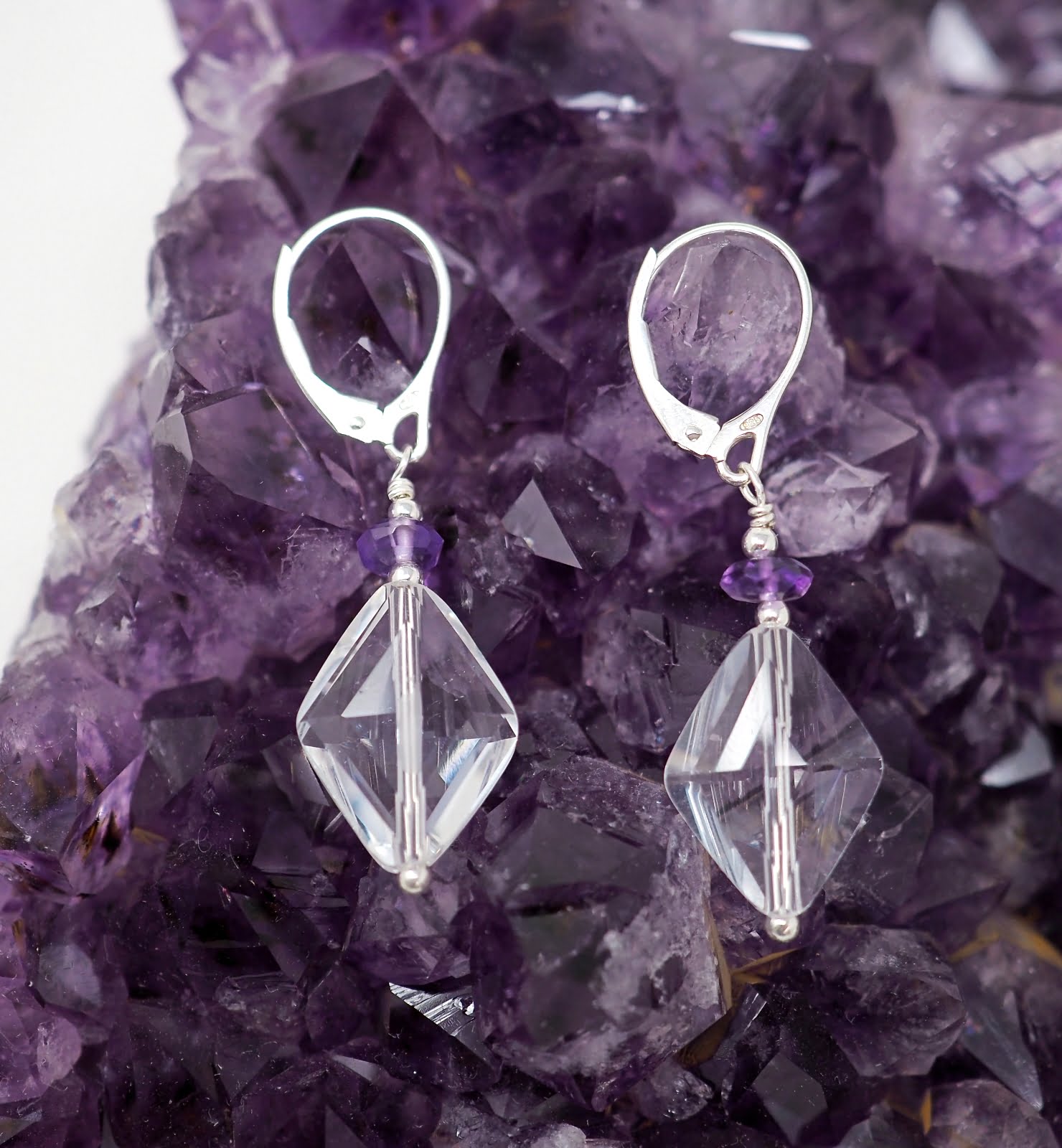 Faceted crystal and amethyst earrings