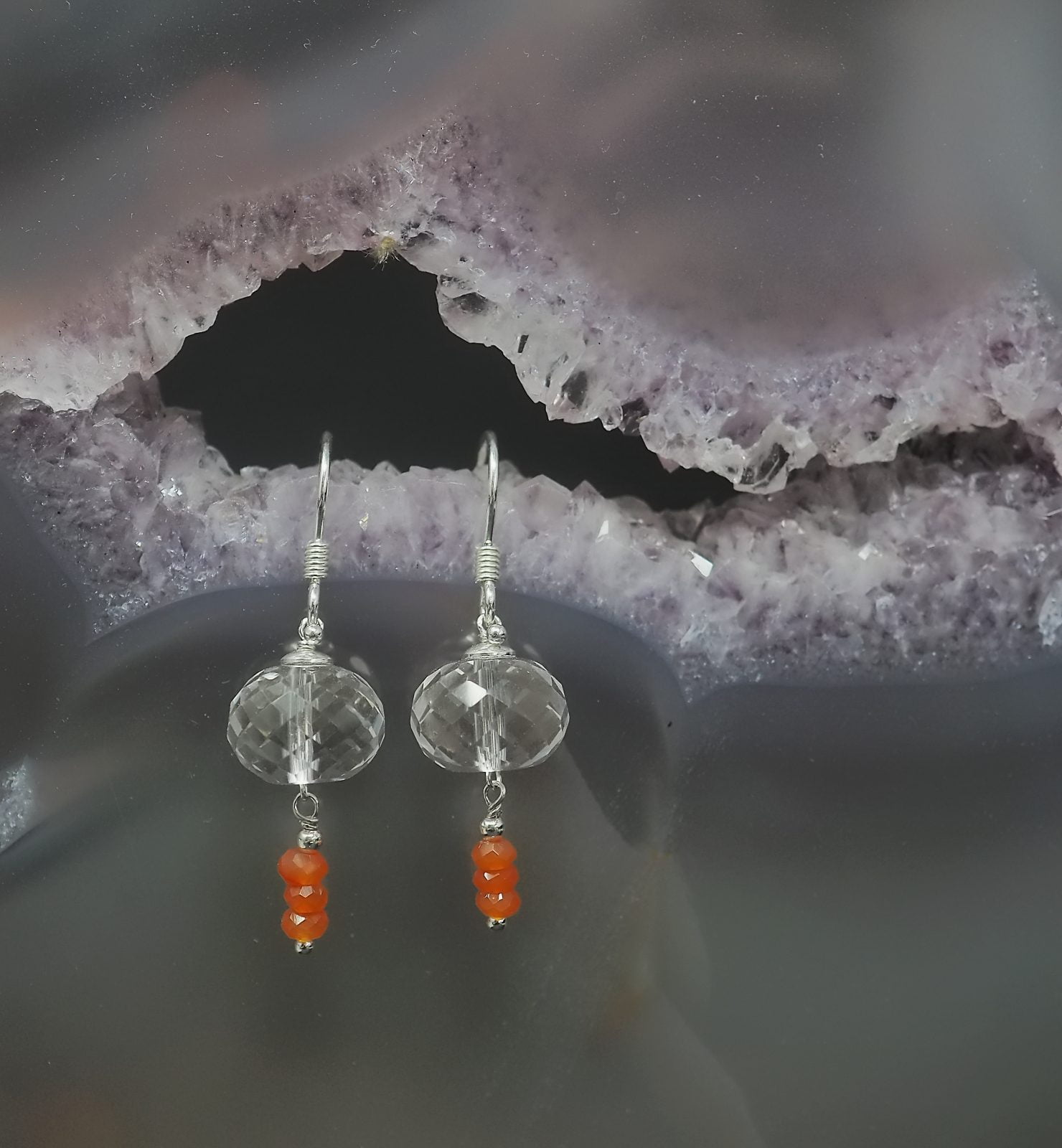 Faceted crystal and cornaline earrings