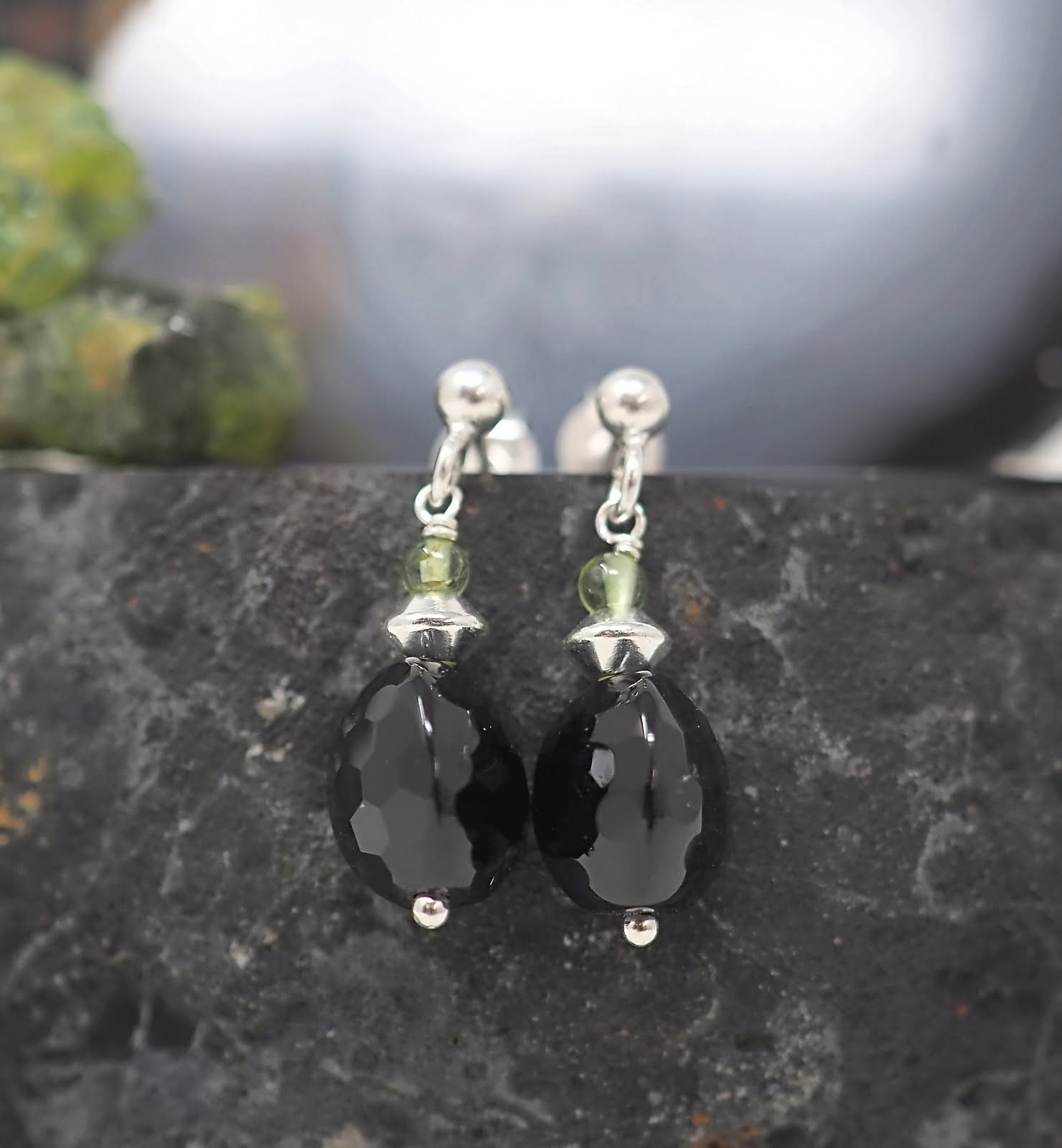 Onyx and peridot earrings