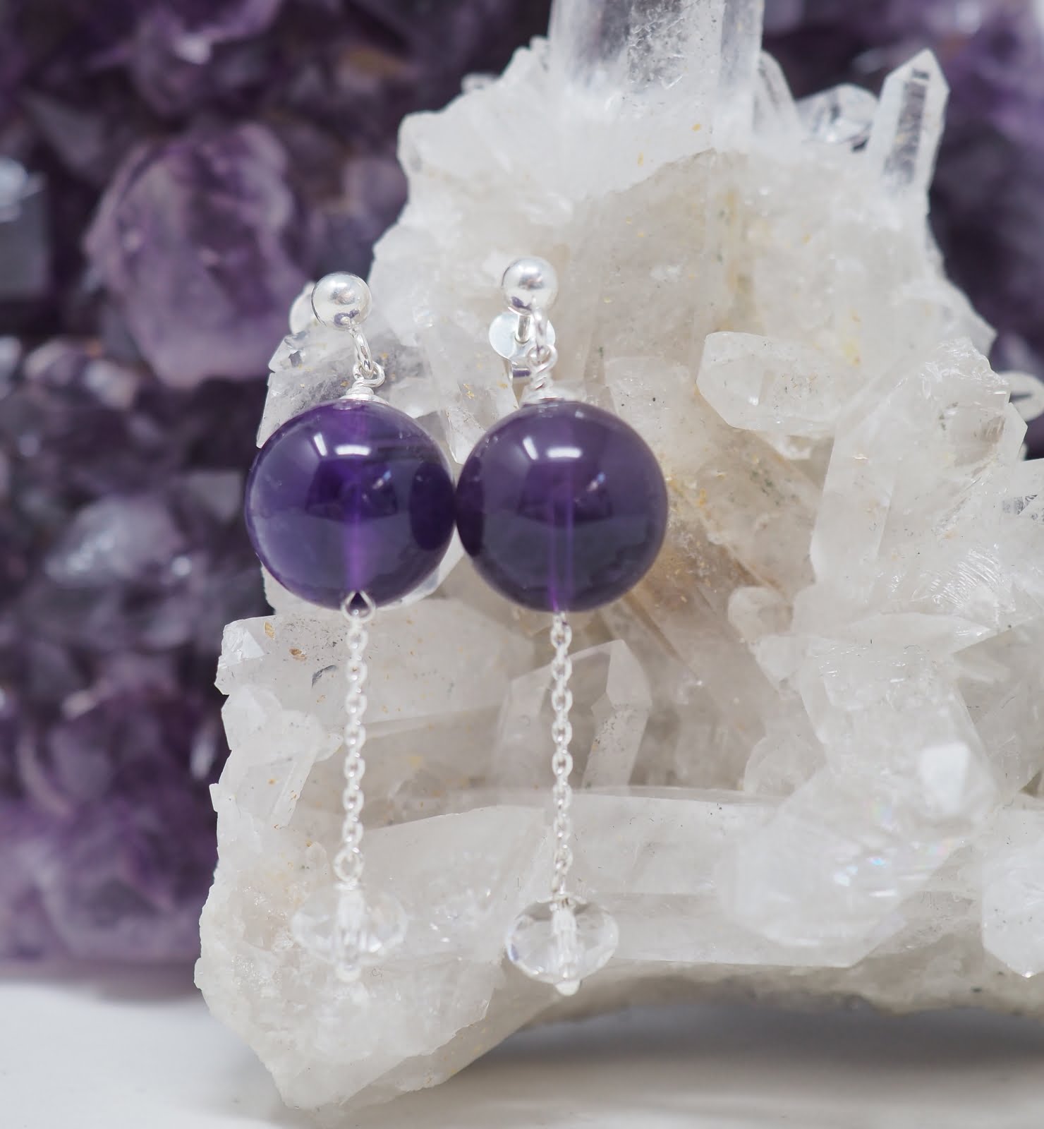 Amethyst and crystal earrings