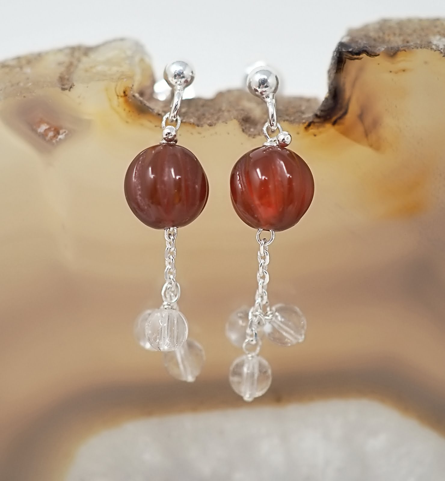 Carnelian and crystal earrings