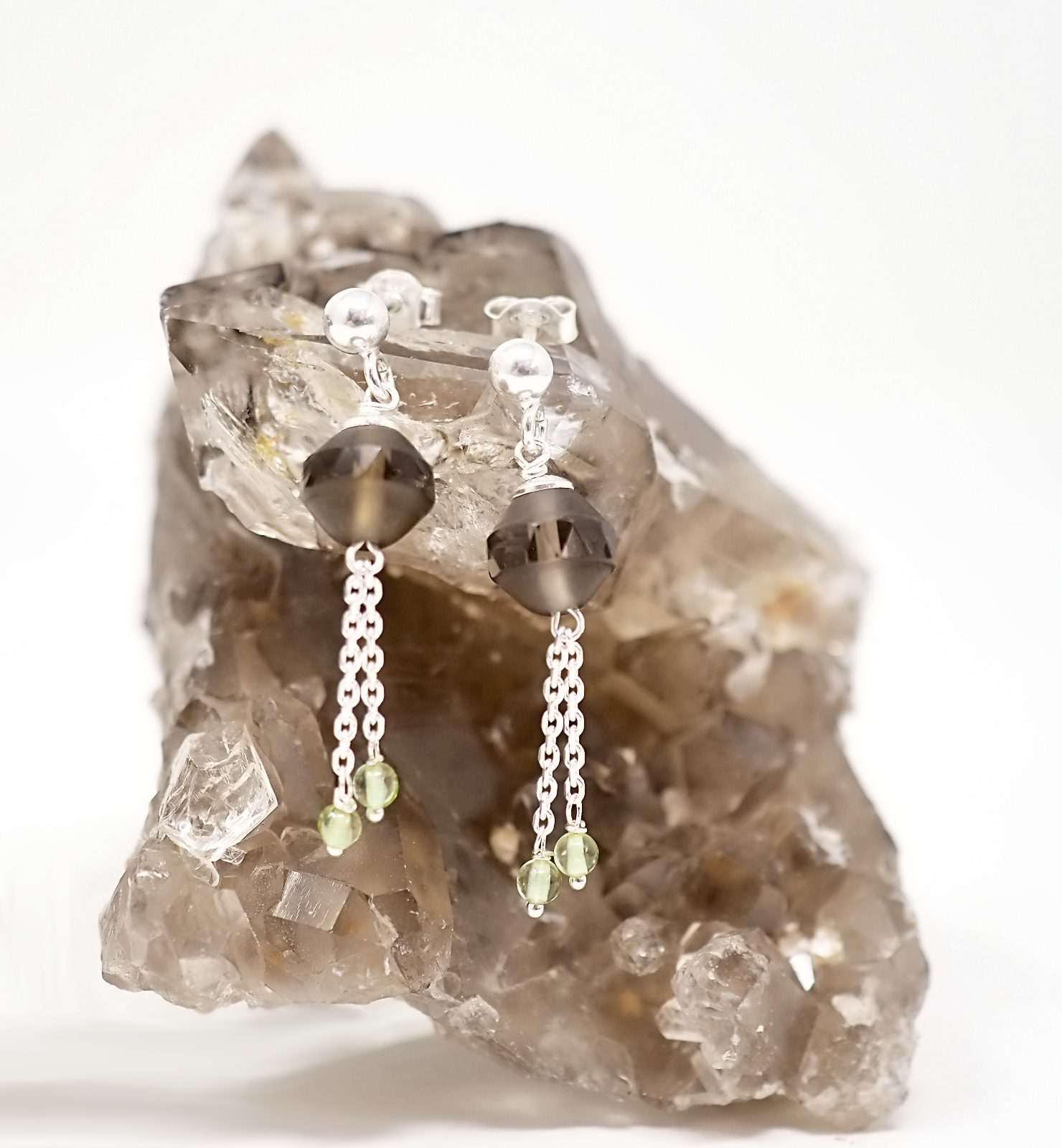 Smoky quartz and peridot earrings