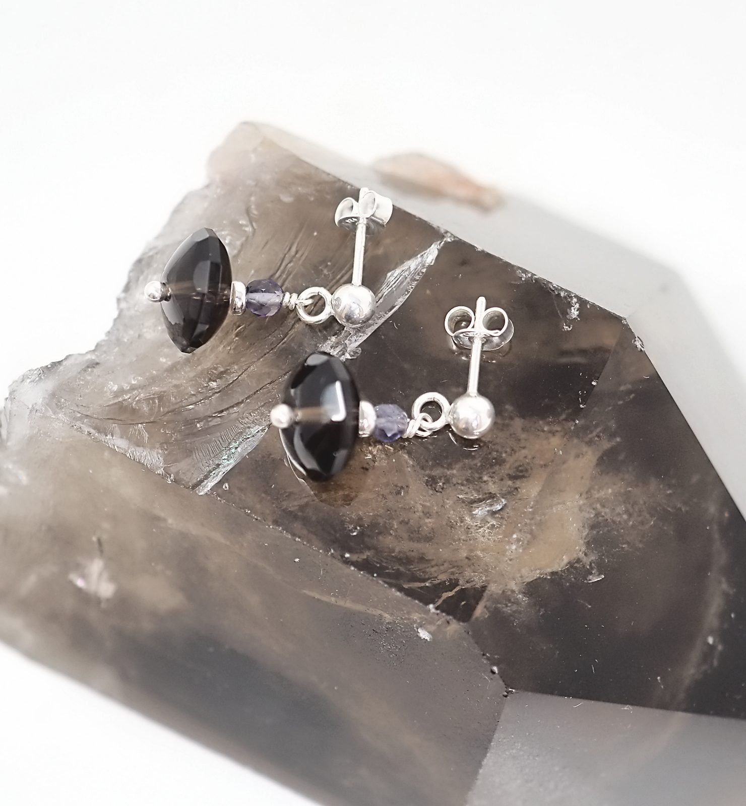 Smoky quartz and iolite earrings