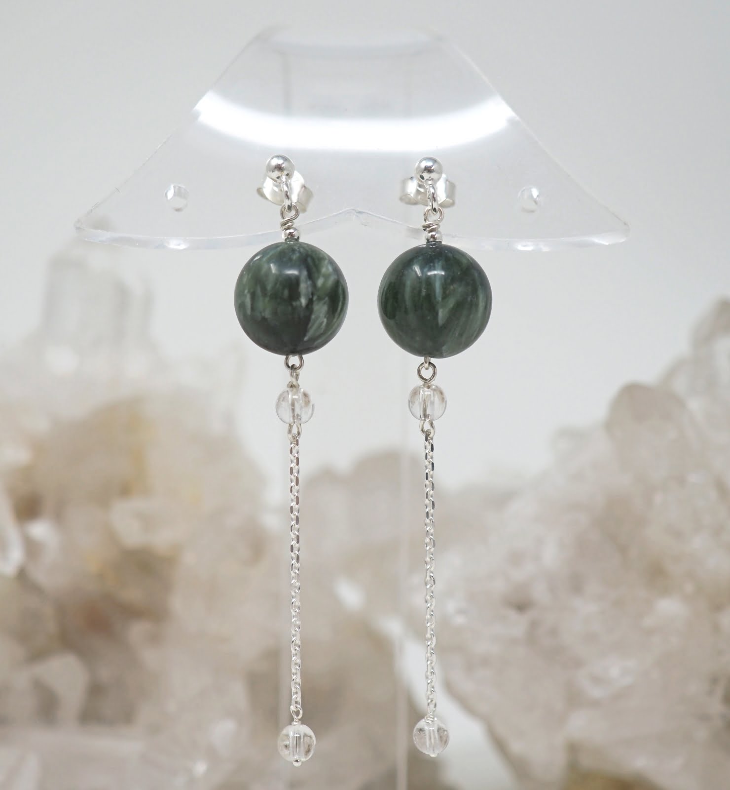 Seraphinite and crystal earrings