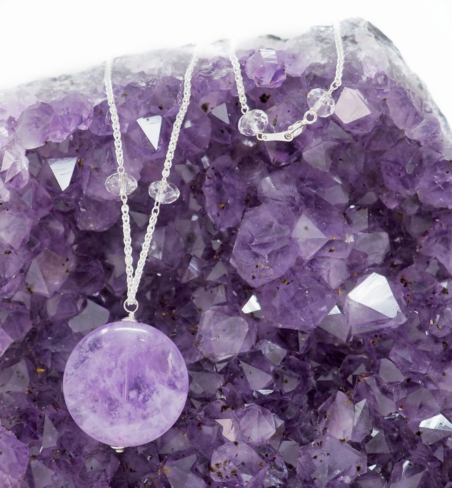 Amethyst and crystal sterling silver necklace