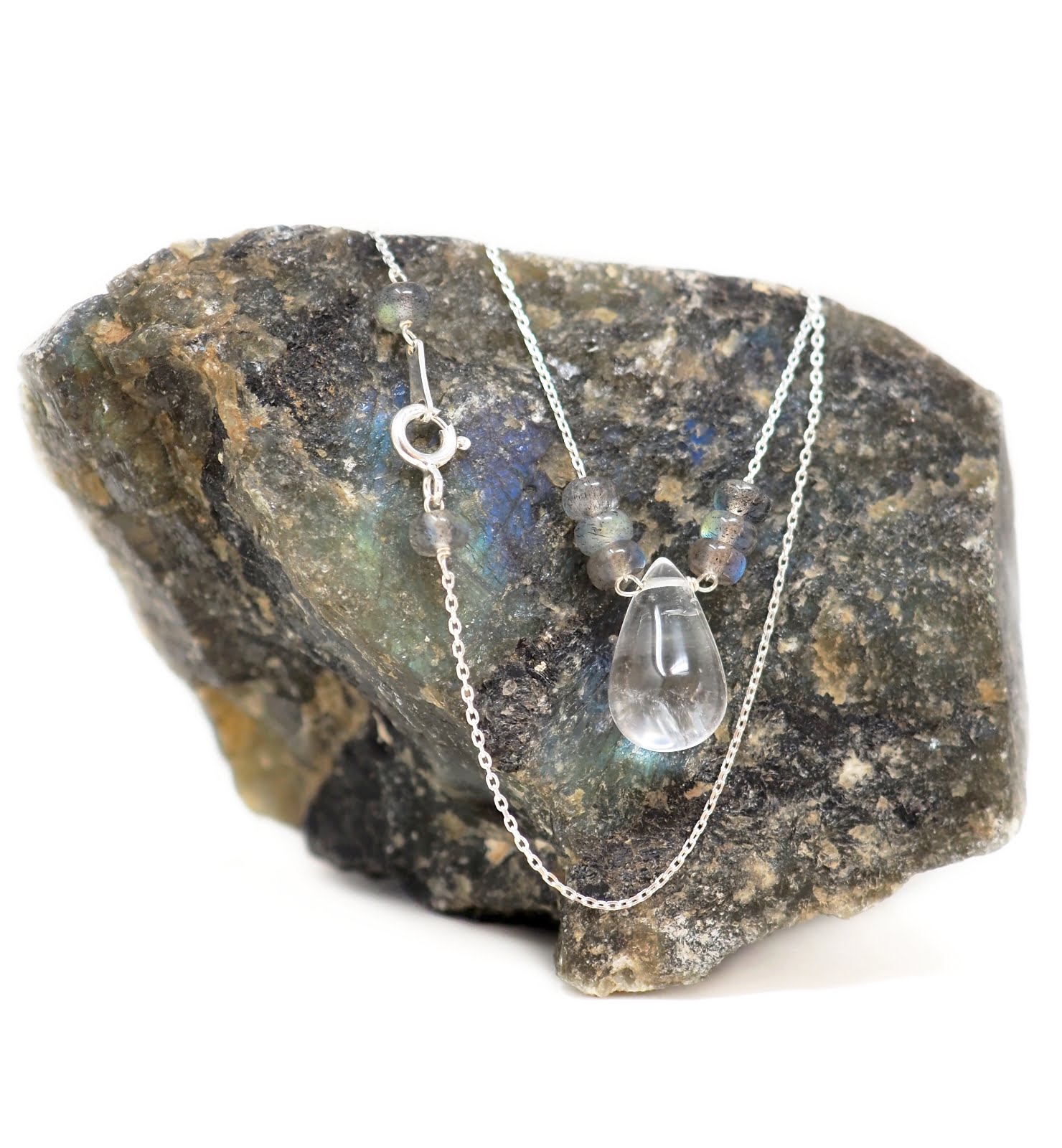 Crystal and labradorite sterling silver necklace