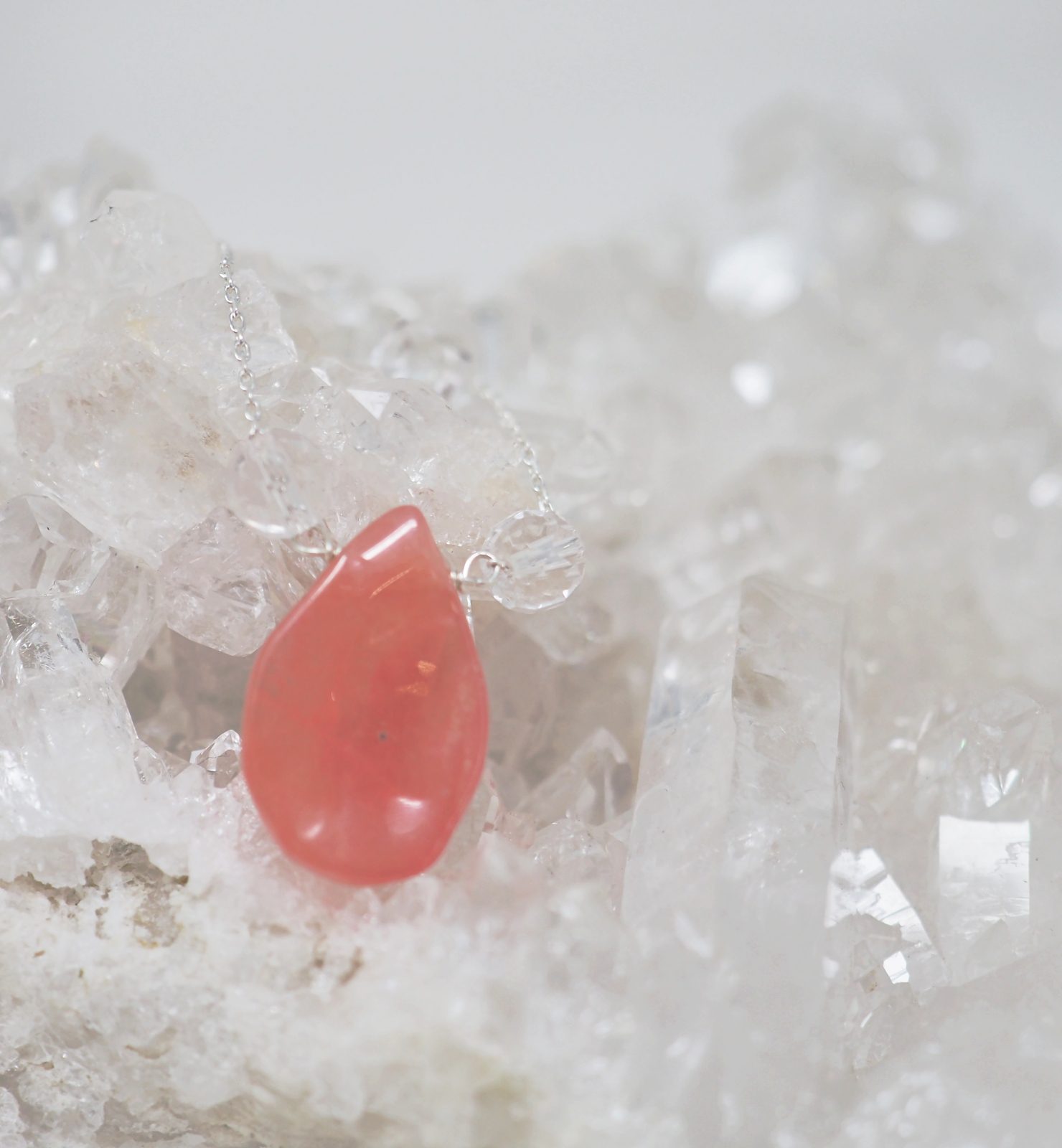 Rhodochrosite and crystal sterling silver necklace