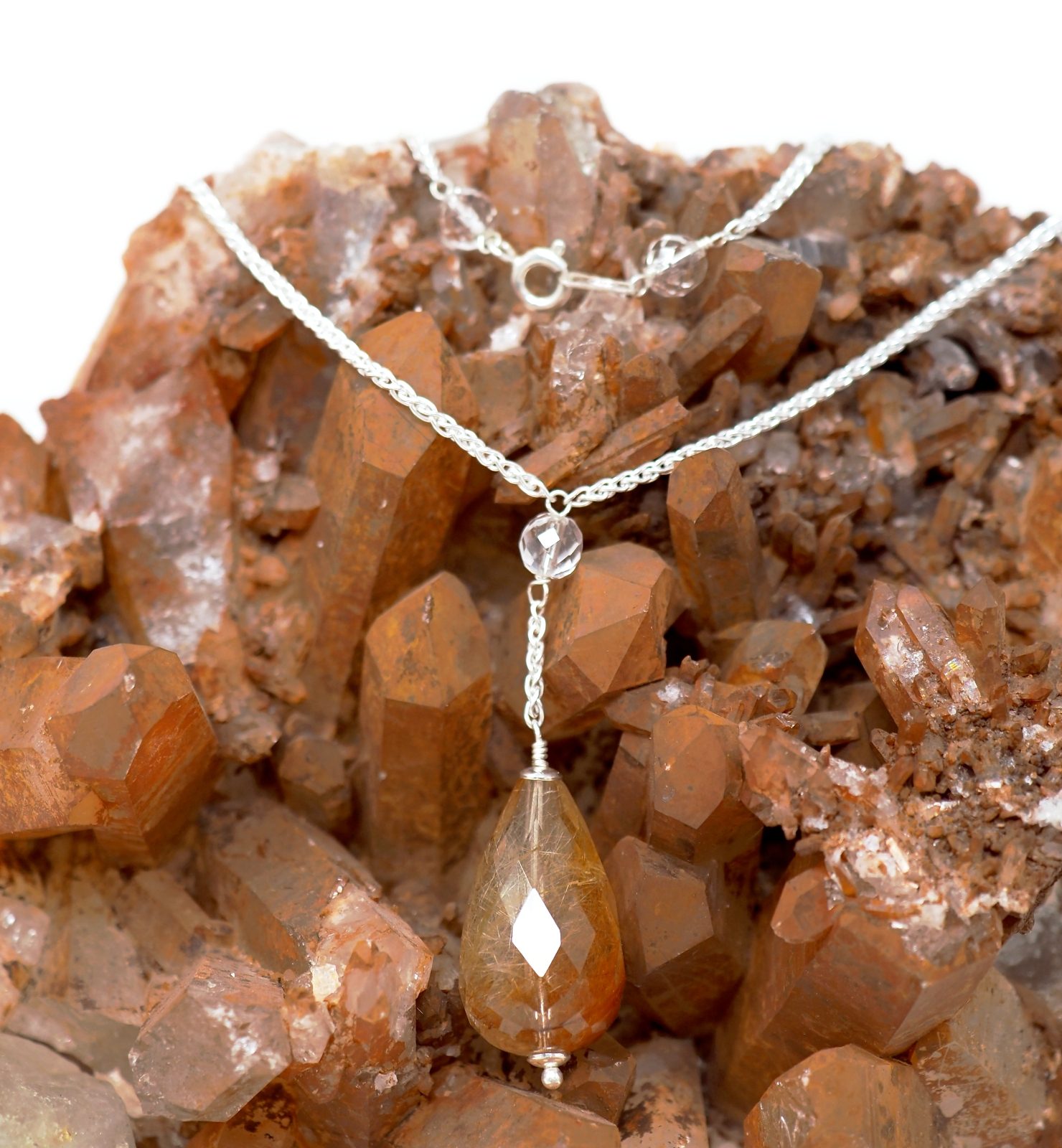 Rutilated Quartz sterling silver Y necklace